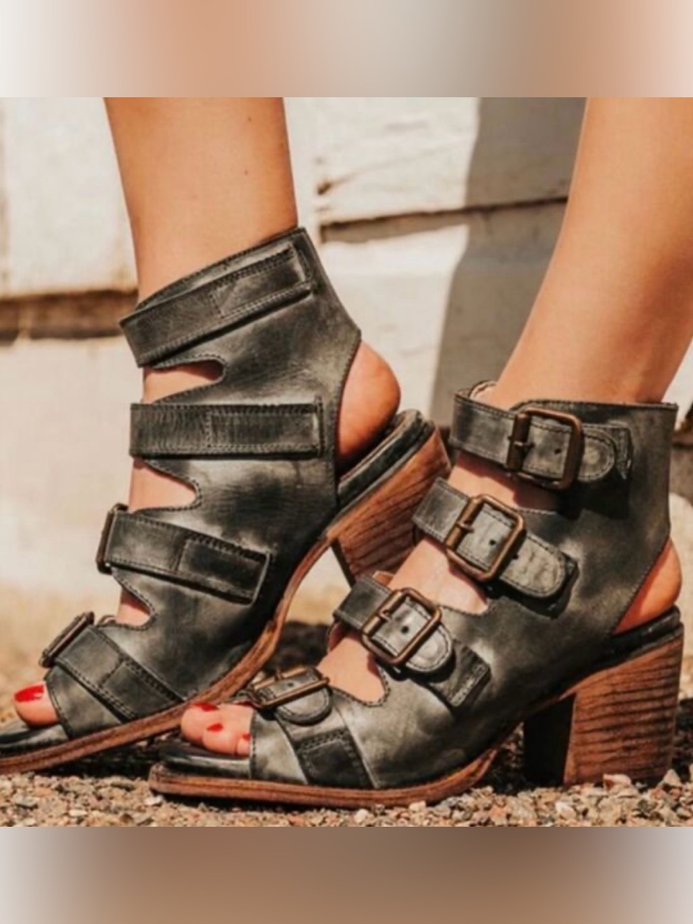 Freebird Classic Quail Leather Multi Buckle Heeled Sandals Size 8